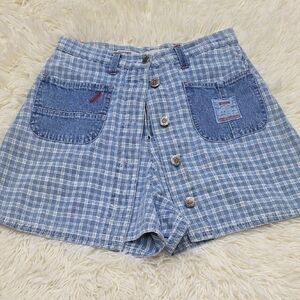 Squeeze Vintage Blue Plaid High-Waist Button-Front Women’s Skort